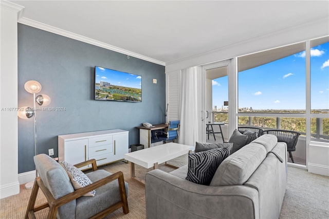 4401 Collins Ave Unit 915, Miami Beach, FL 33140 - living room with crown molding, baseboards, and carpet