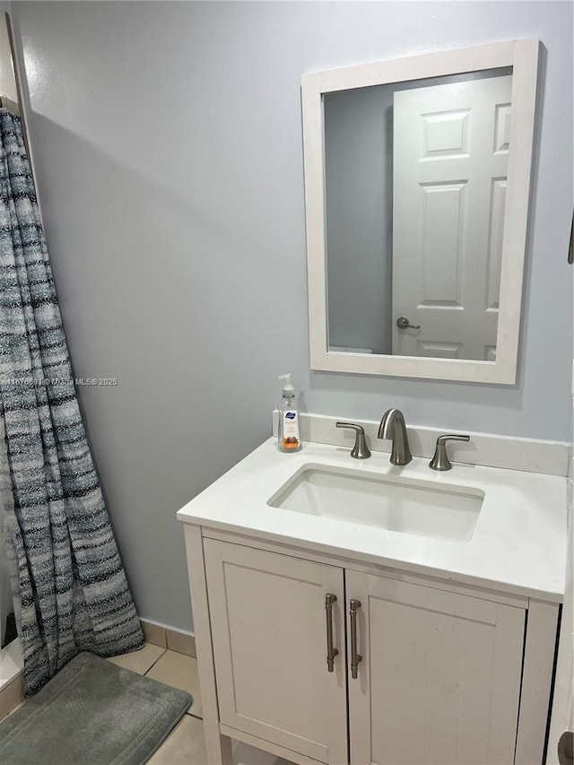152 SE 37th Ter Unit 152, Homestead, FL 33033 - bathroom with tile patterned flooring, curtained shower, and vanity
