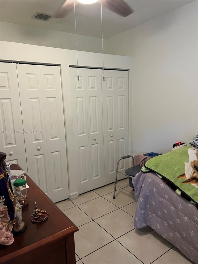 152 SE 37th Ter Unit 152, Homestead, FL 33033 - bedroom with a ceiling fan, light tile patterned flooring, and visible vents