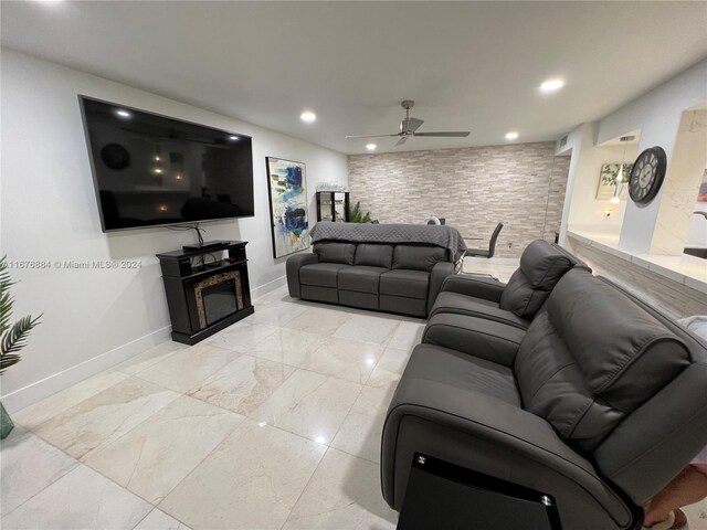 living room with ceiling fan