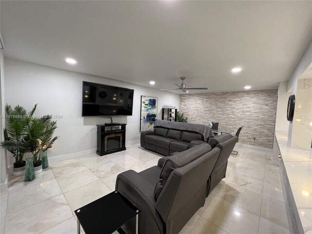 living room with ceiling fan