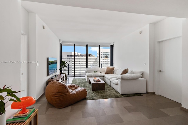 88 SW 7th St Unit 1710, Miami, FL 33130 - living area featuring a wall of windows and tile patterned floors