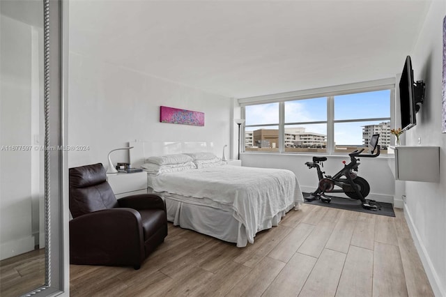 bedroom with light hardwood / wood-style flooring