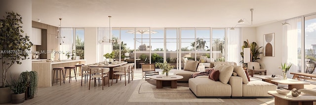 1130 100th St Unit 4C, Bay Harbor Islands, FL 33154 - living area featuring floor to ceiling windows and wood finished floors