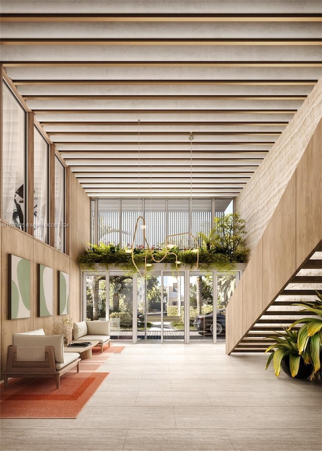 1130 100th St Unit 4D, Bay Harbor Islands, FL 33154 - building lobby with a towering ceiling and wood walls