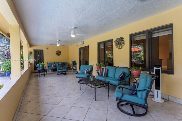 view of patio featuring ceiling fan and an outdoor hangout area