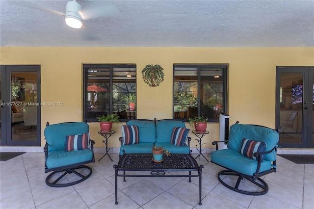 view of patio featuring an outdoor living space and french doors