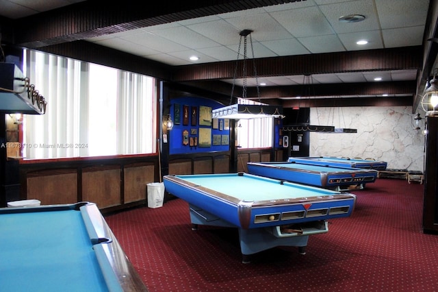 playroom with billiards and carpet