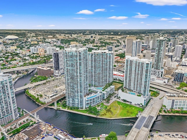 aerial view featuring a water view