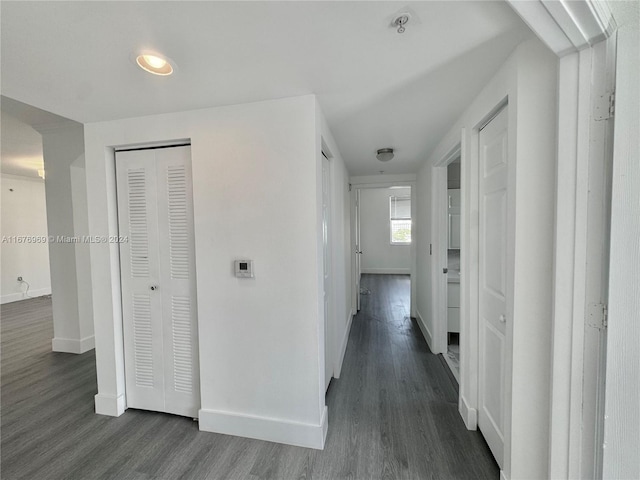 hallway featuring dark hardwood / wood-style floors