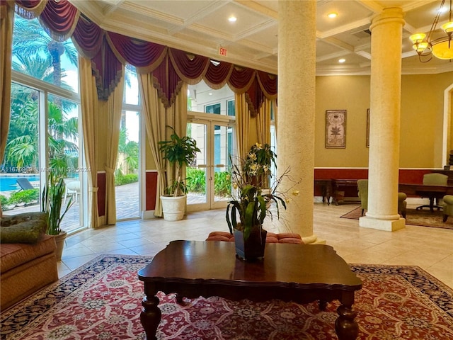 17150 N Bay Rd Unit 2614, Sunny Isles Beach, FL 33160 - building lobby featuring crown molding, coffered ceiling, beam ceiling, and recessed lighting