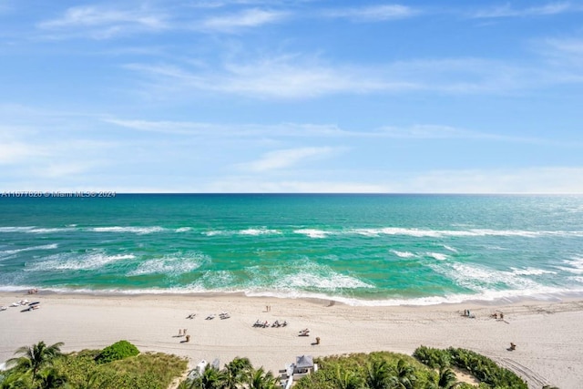 view of water feature with a beach view