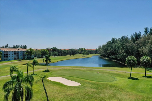 surrounding community featuring a water view and a lawn