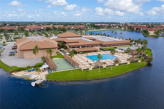 aerial view with a water view