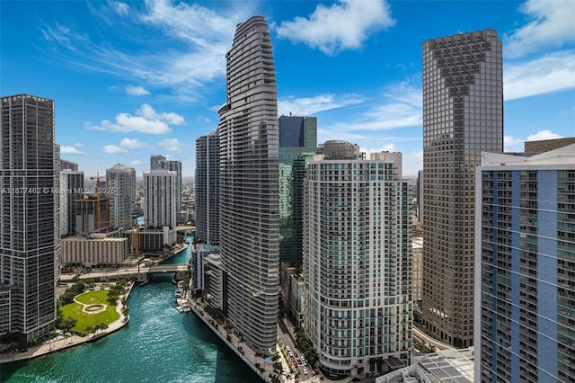 property's view of city featuring a water view