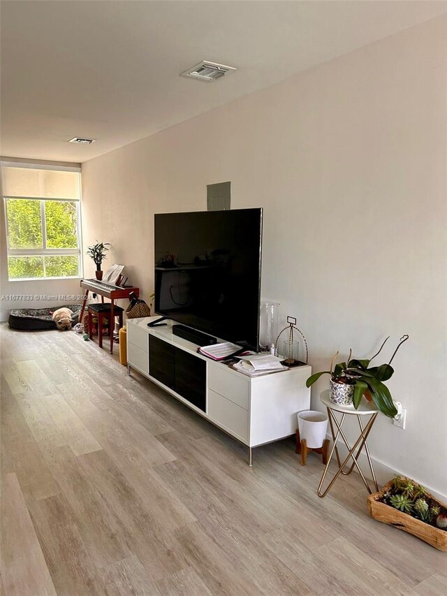 living room with light hardwood / wood-style floors