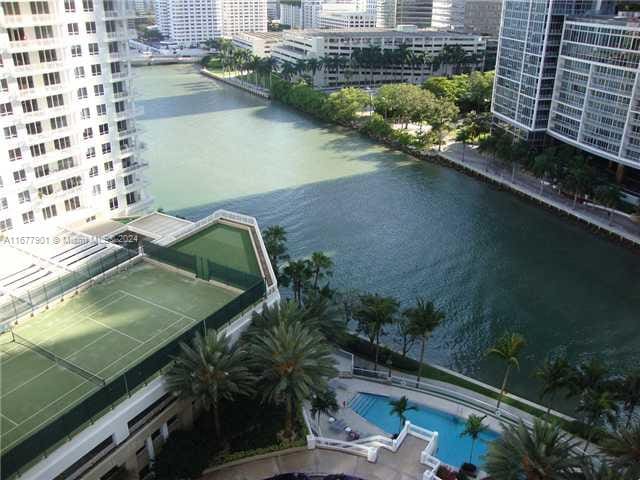 aerial view featuring a water view