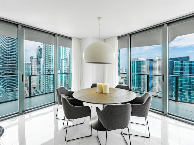 dining area featuring a wall of windows and a wealth of natural light