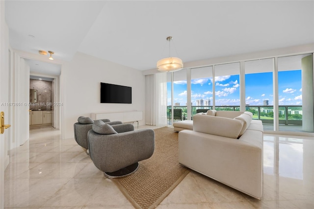 living room featuring plenty of natural light and expansive windows