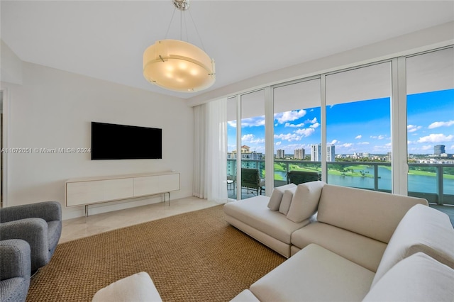 living room featuring tile patterned floors