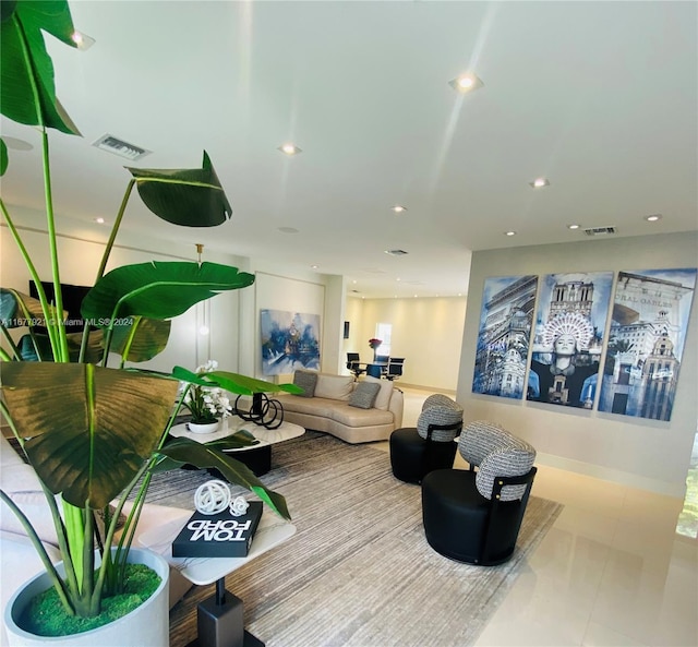 living room featuring tile patterned floors