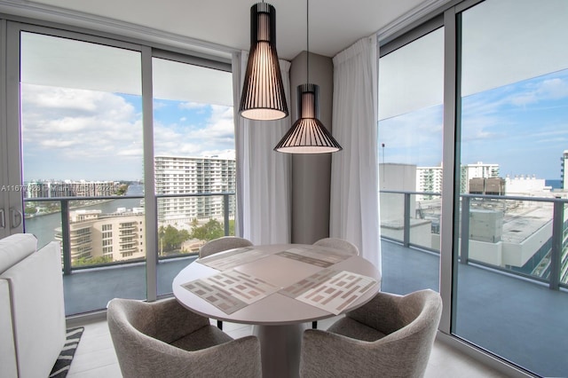 dining space featuring expansive windows and a healthy amount of sunlight