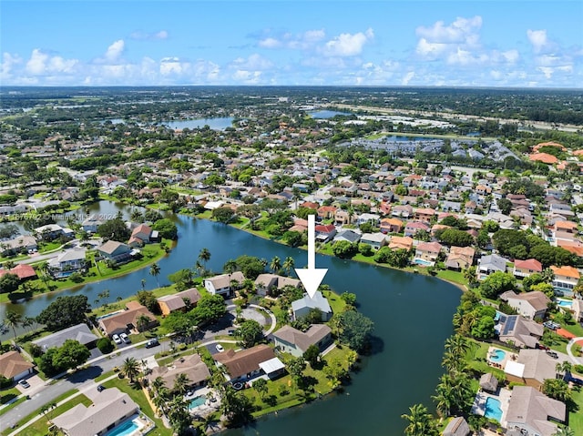 bird's eye view featuring a water view