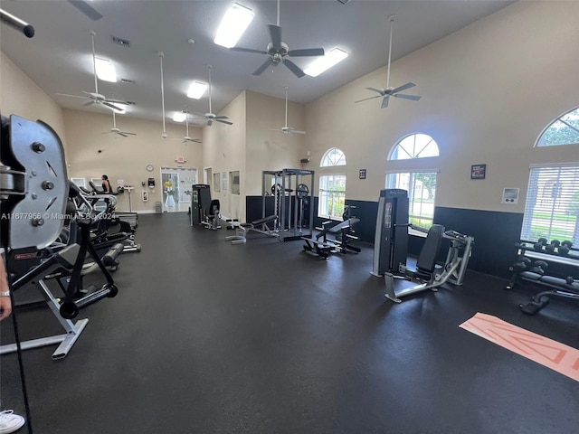 gym featuring a high ceiling and plenty of natural light