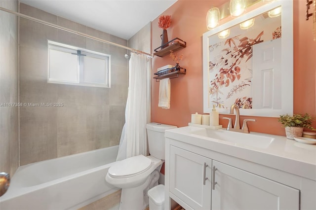 full bathroom with vanity, toilet, and shower / bath combo