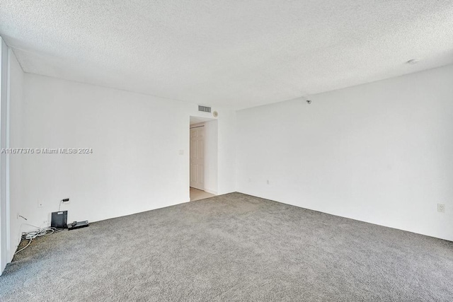 empty room featuring a textured ceiling and light colored carpet