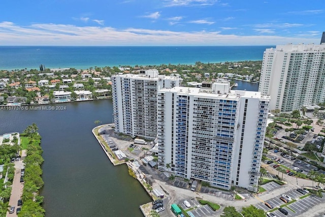 aerial view with a water view