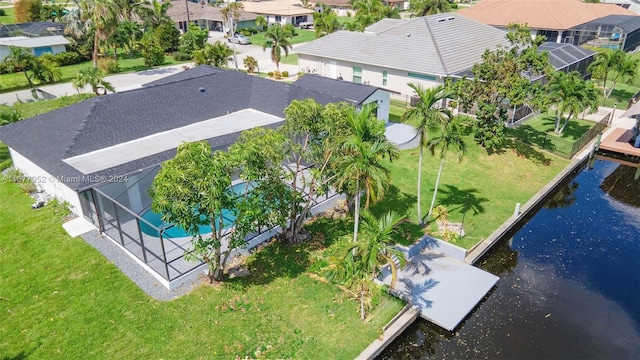 aerial view featuring a water view