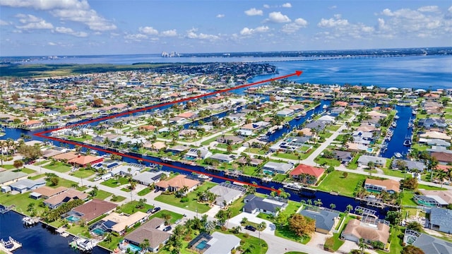 bird's eye view featuring a water view