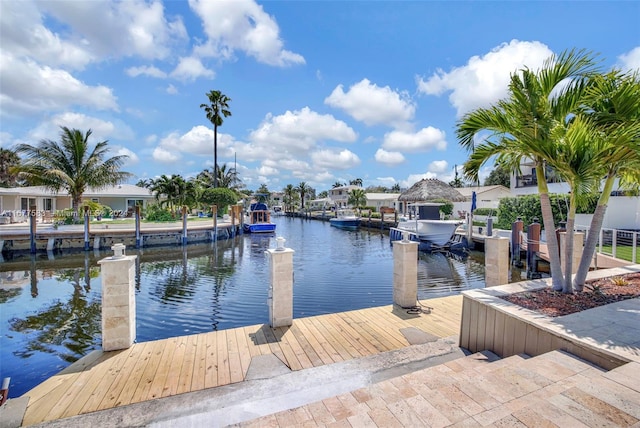 dock area with a water view