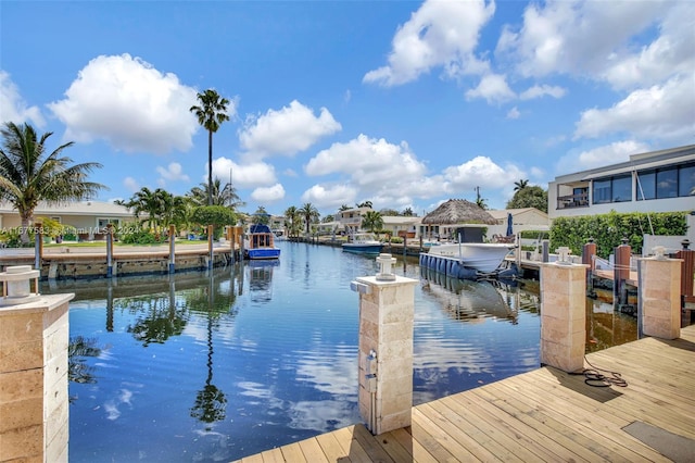 view of dock with a water view