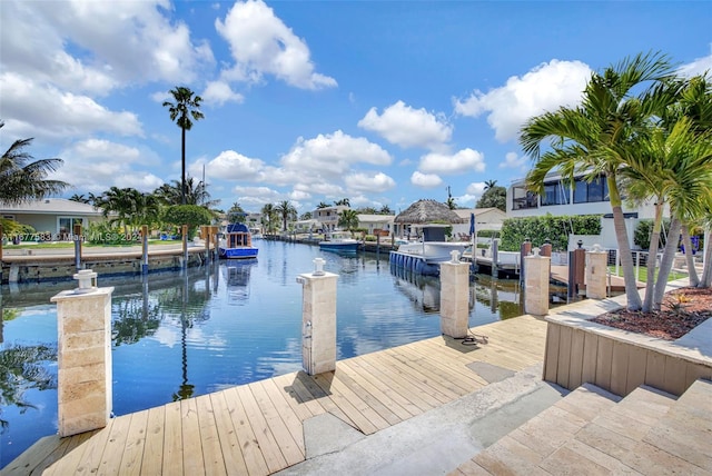 view of dock with a water view