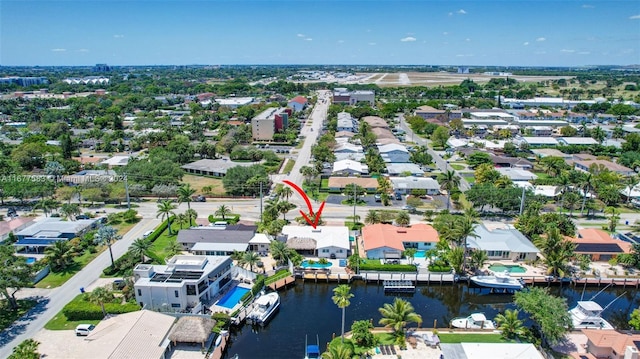 bird's eye view featuring a water view