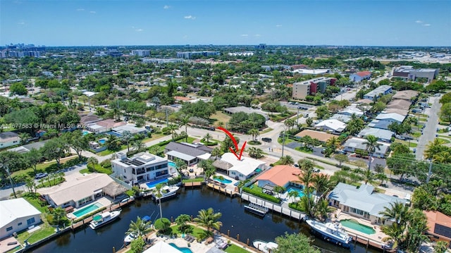 aerial view with a water view