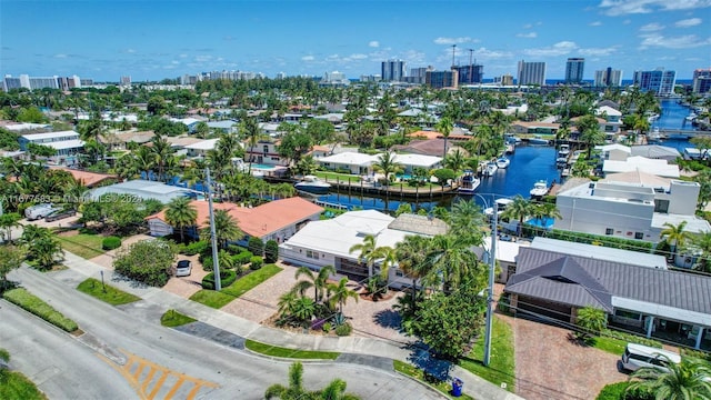 bird's eye view featuring a water view