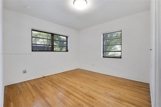 empty room with a wealth of natural light and light hardwood / wood-style flooring