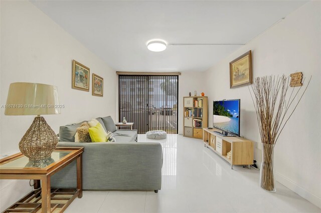 living room featuring tile patterned floors