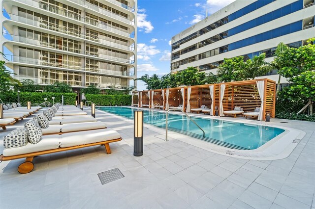 view of swimming pool with a patio