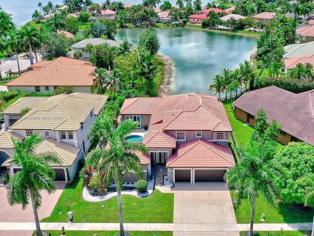 bird's eye view featuring a water view