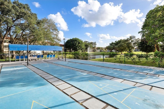 view of property's community with a water view