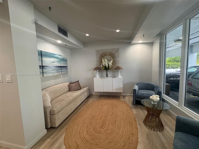 living room with light wood-type flooring