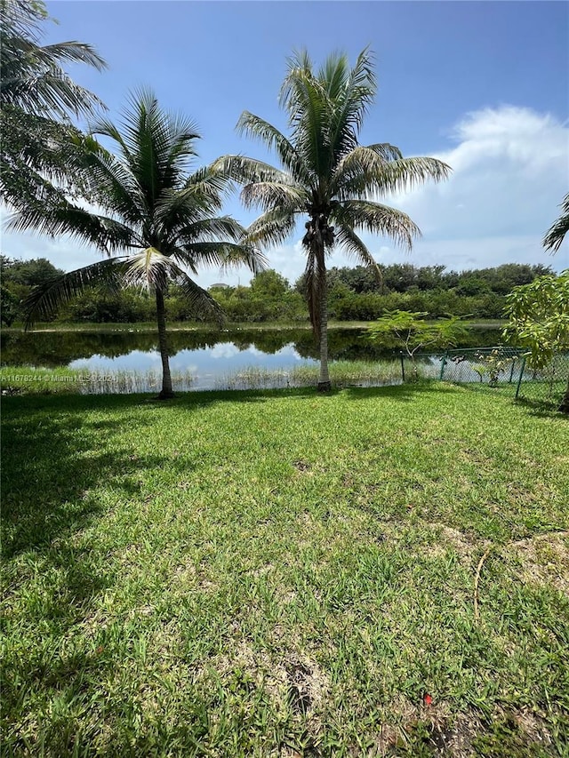 view of yard with a water view