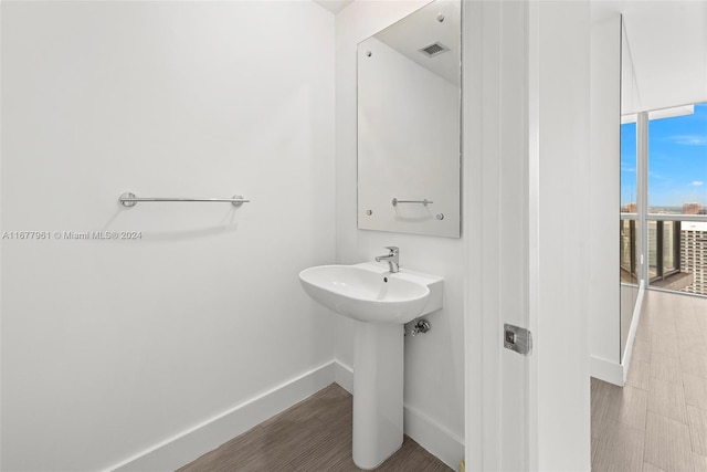 bathroom with hardwood / wood-style flooring