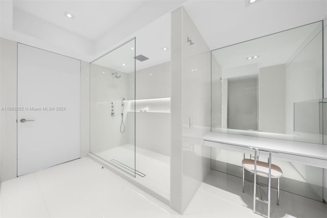 bathroom featuring tile patterned floors and walk in shower