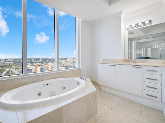 bathroom with vanity and an enclosed shower