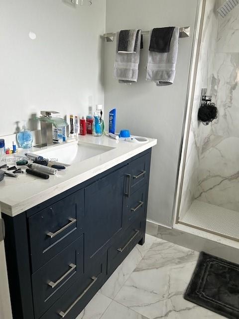 bathroom featuring vanity and walk in shower